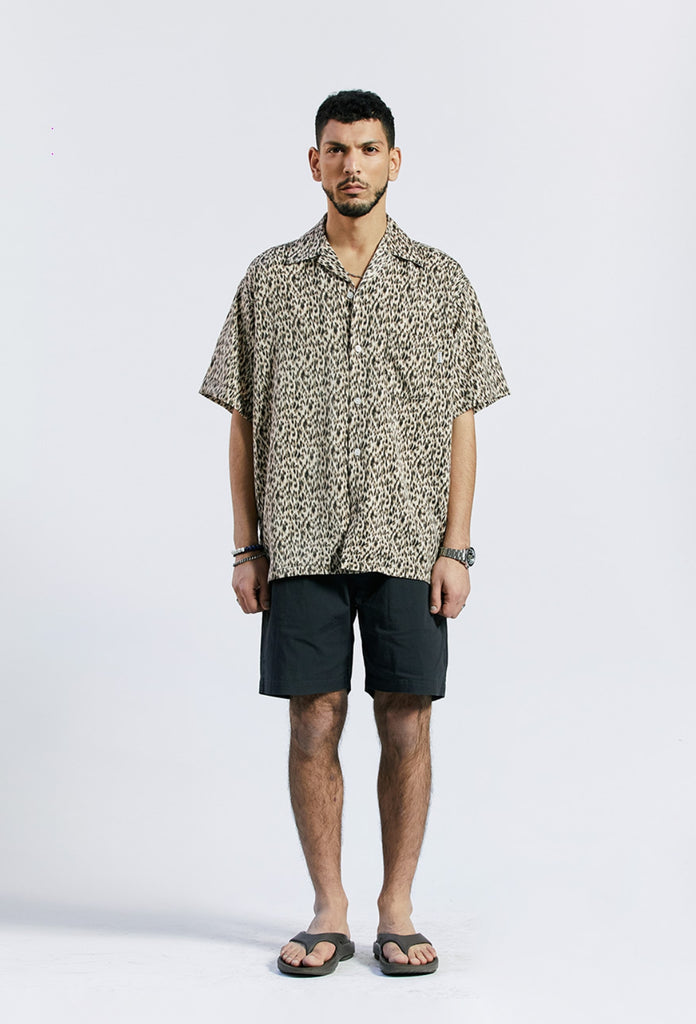 セイントペイン(SAINTPAIN) SP OVER FIT LEOPARD OPEN COLLAR SHIRTS-BEIGE