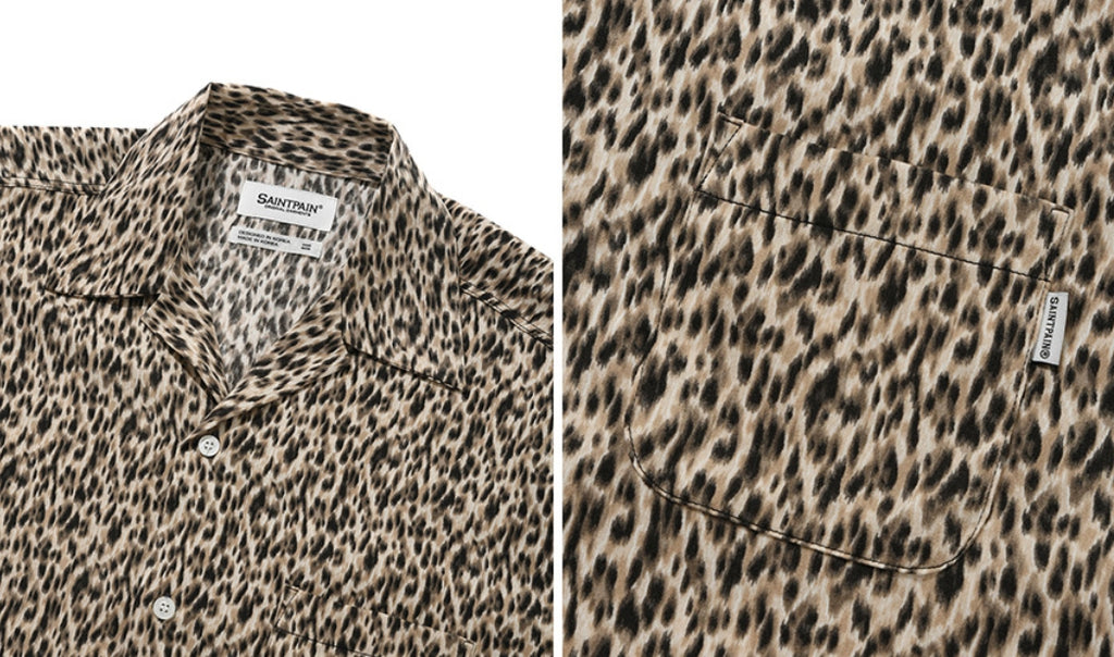 セイントペイン(SAINTPAIN) SP OVER FIT LEOPARD OPEN COLLAR SHIRTS-BEIGE
