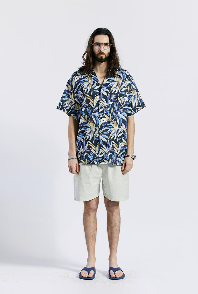 セイントペイン(SAINTPAIN)  SP OVER FIT FLOWER OPEN COLLAR SHIRTS-BLACK