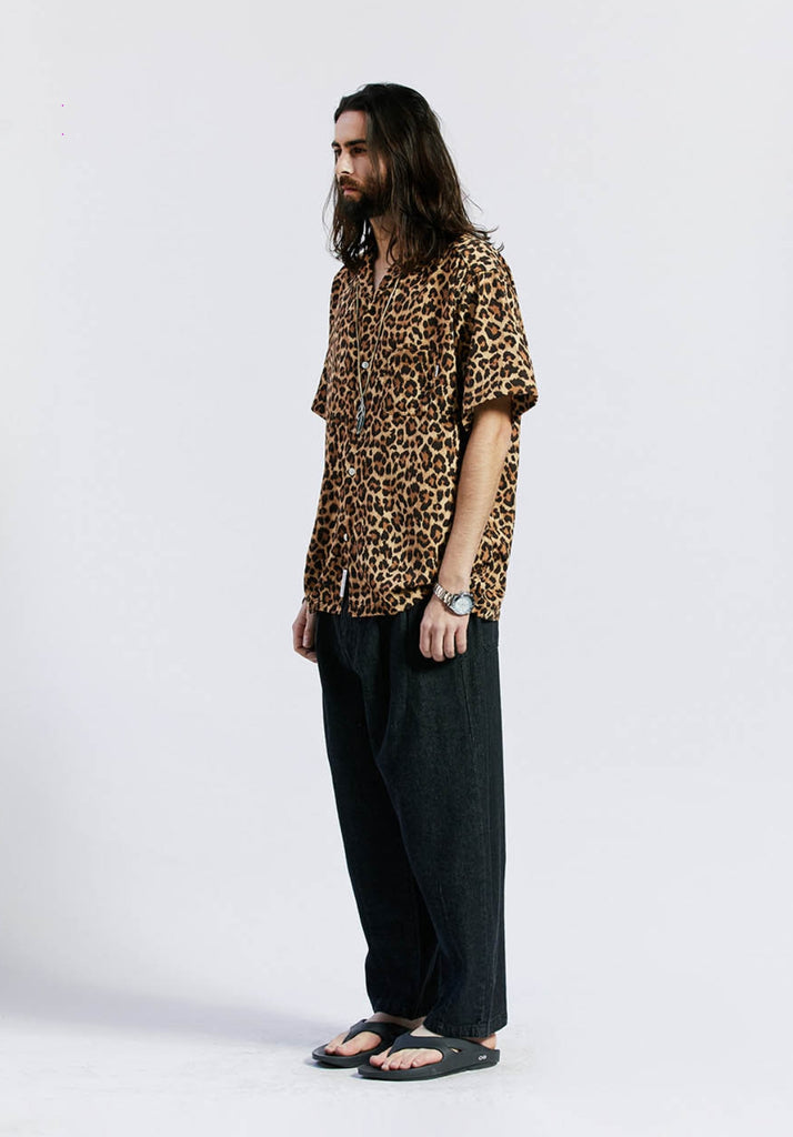 セイントペイン(SAINTPAIN) SP OVER FIT LEOPARD OPEN COLLAR SHIRTS-BROWN