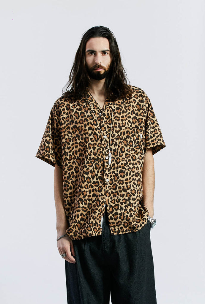 セイントペイン(SAINTPAIN) SP OVER FIT LEOPARD OPEN COLLAR SHIRTS-BROWN