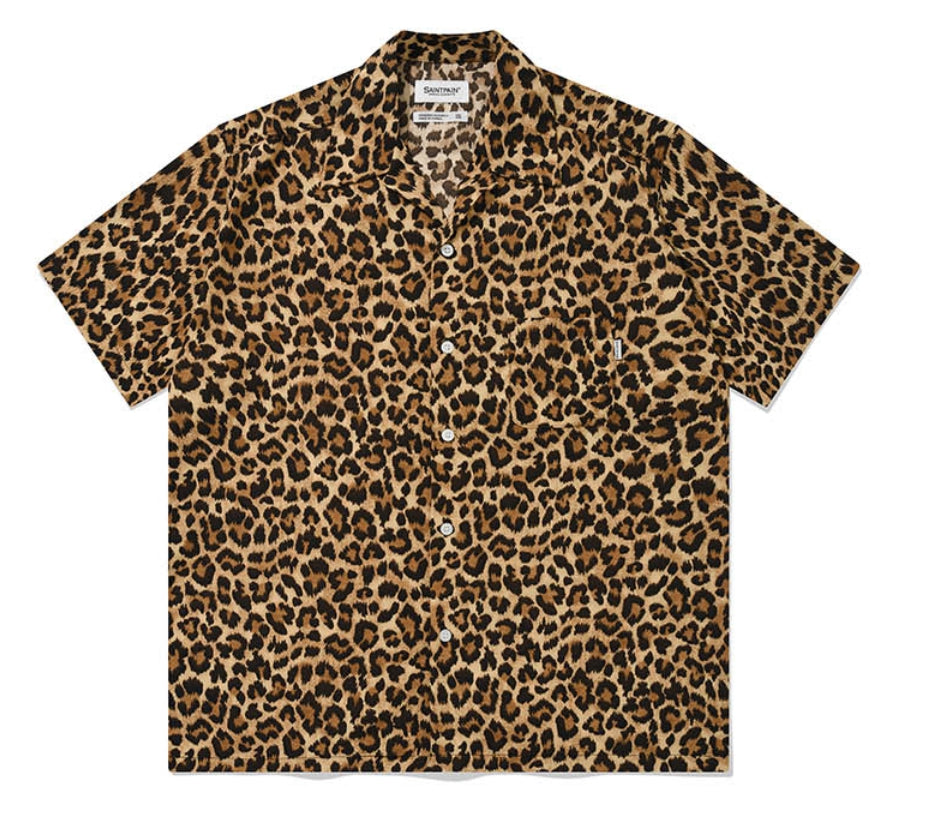 セイントペイン(SAINTPAIN) SP OVER FIT LEOPARD OPEN COLLAR SHIRTS-BROWN