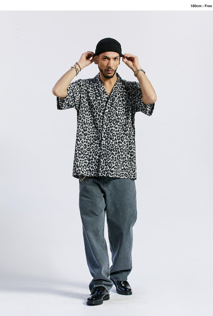 セイントペイン(SAINTPAIN) SP OVER FIT LEOPARD OPEN COLLAR SHIRTS-GRAY