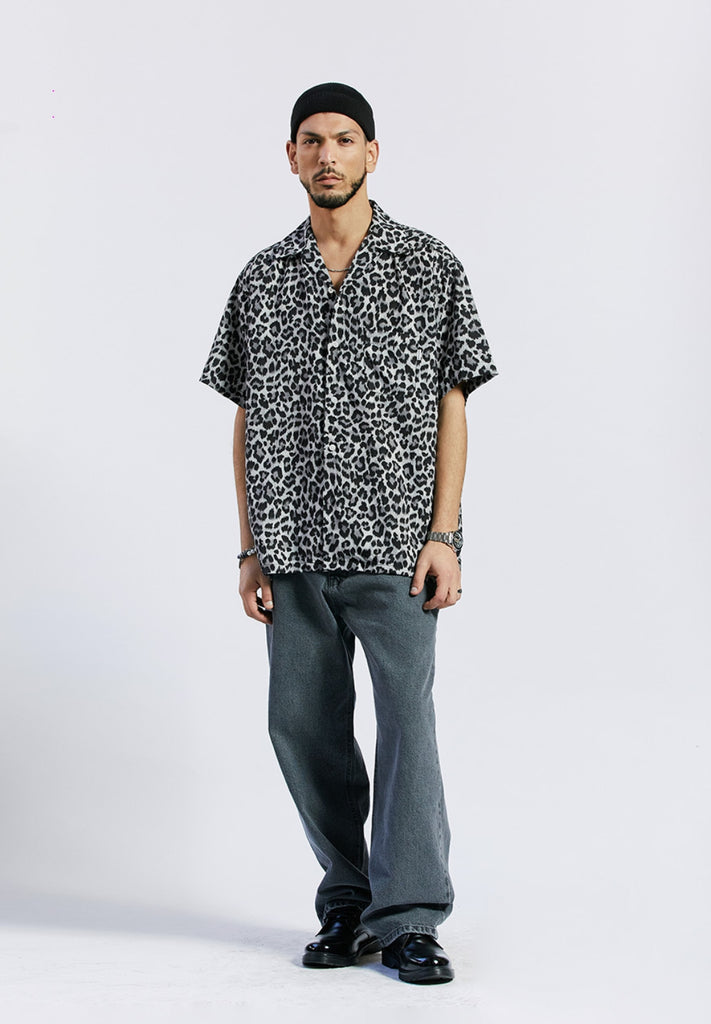セイントペイン(SAINTPAIN) SP OVER FIT LEOPARD OPEN COLLAR SHIRTS-GRAY