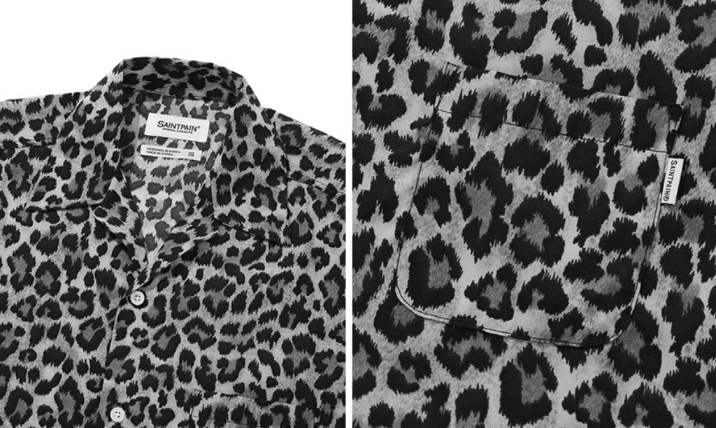 セイントペイン(SAINTPAIN) SP OVER FIT LEOPARD OPEN COLLAR SHIRTS-GRAY