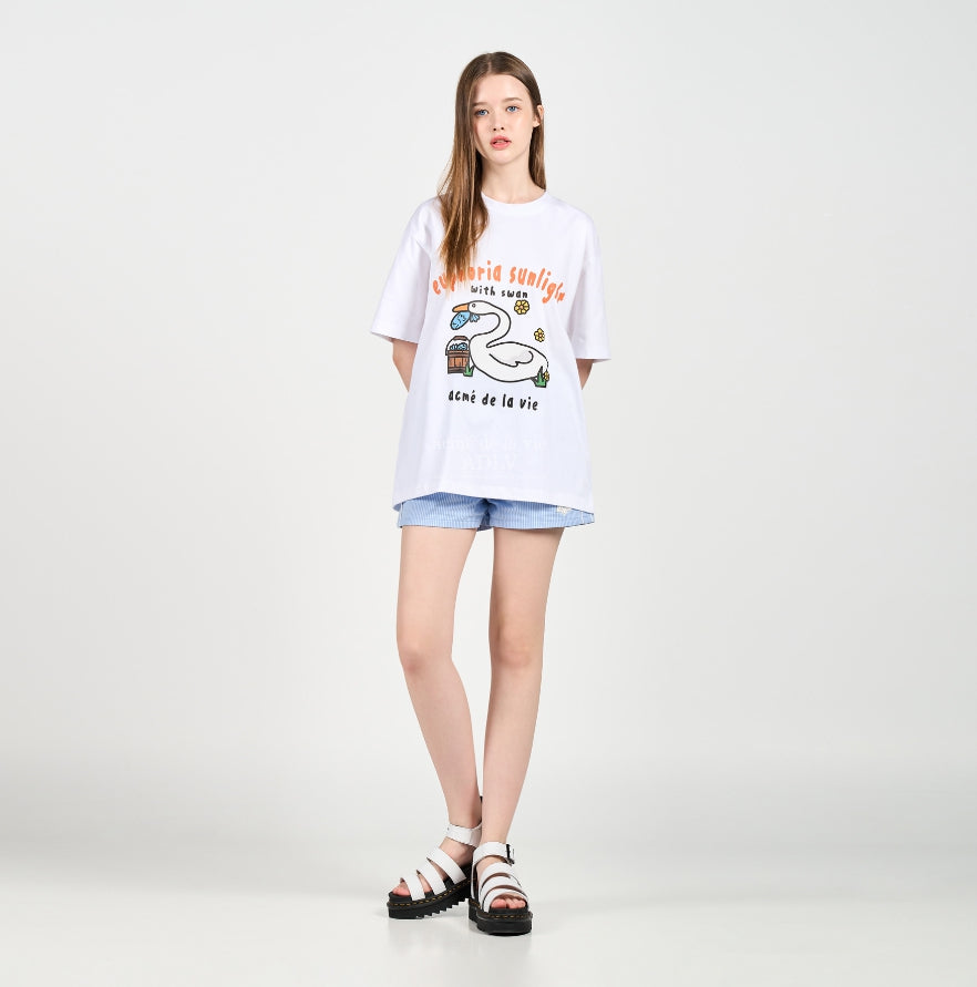 アクメドラビ(acme' de la vie) FISH SWAN SHORT SLEEVE T-SHIRT WHITE