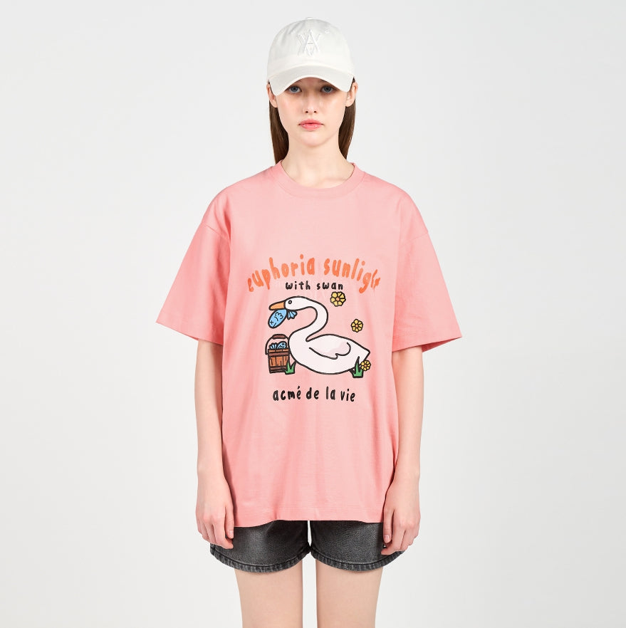 アクメドラビ(acme' de la vie) FISH SWAN SHORT SLEEVE T-SHIRT PINK