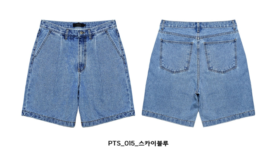 VARZAR(バザール) One Tuck Washing Denim Half Pants (2color)