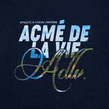 アクメドラビ(acme' de la vie) BACKGROUND LOGO SHORT SLEEVE T-SHIRT NAVY