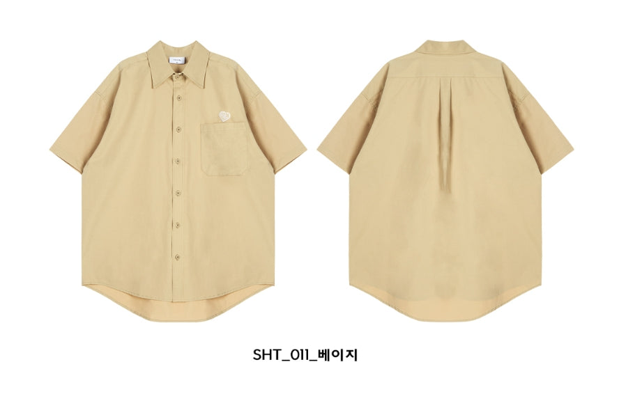VARZAR(バザール) Heart Logo Set Up Over Fit Half Work Shirts (2color)