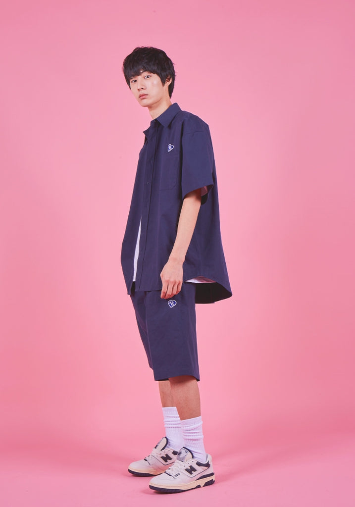 VARZAR(バザール) Heart Logo Set Up Over Fit Half Work Shirts (2color)
