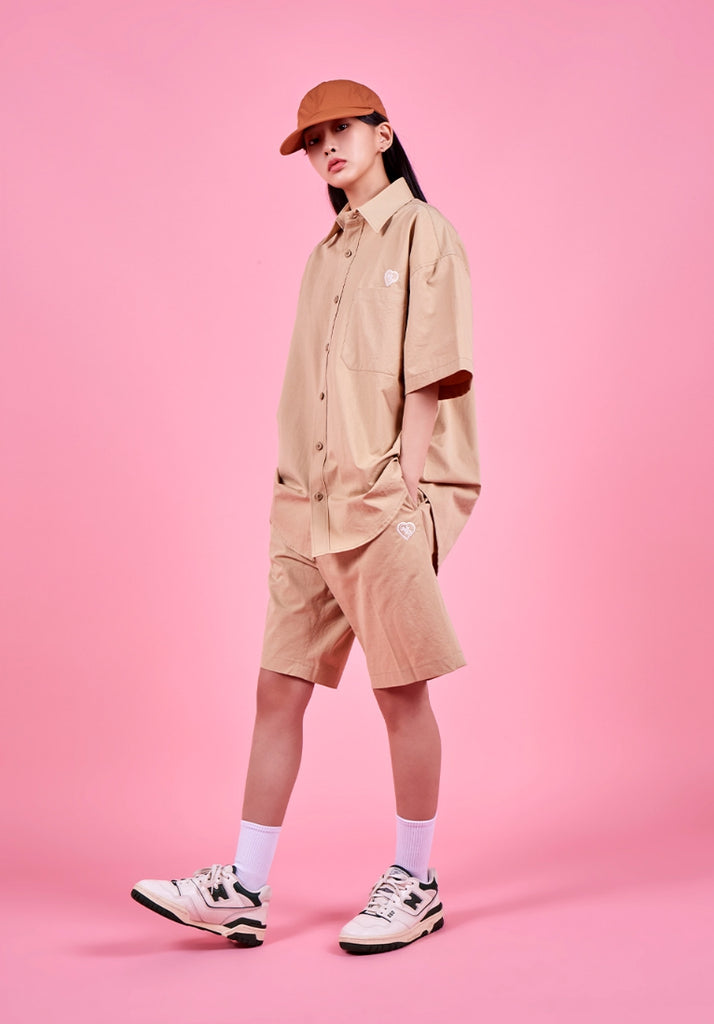 VARZAR(バザール) Heart Logo Set Up Over Fit Half Work Shirts (2color)