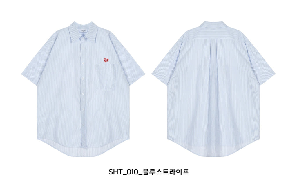 VARZAR(バザール) Heart Logo Oxford Over Fit Half Shirts (3color)