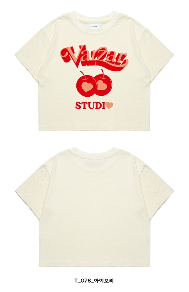 VARZAR(バザール) Twin Apple Heart Crop T-Shirts (2color)