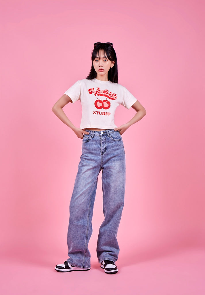 VARZAR(バザール) Twin Apple Heart Crop T-Shirts (2color)