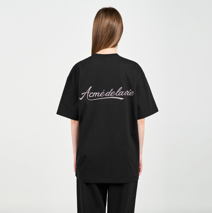 アクメドラビ(acme' de la vie) PEARL PRINTING LOGO SHORT SLEEVE T-SHIRT BLACK