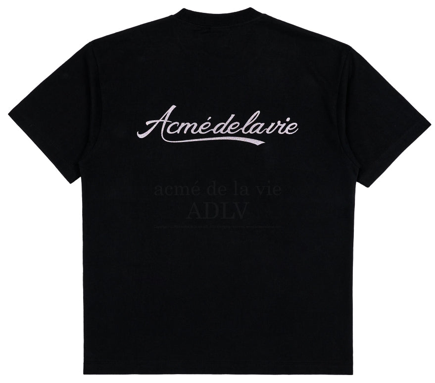 アクメドラビ(acme' de la vie) PEARL PRINTING LOGO SHORT SLEEVE T-SHIRT BLACK