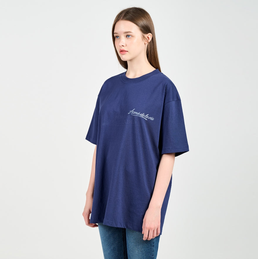 アクメドラビ(acme' de la vie) PEARL PRINTING LOGO SHORT SLEEVE T-SHIRT NAVY