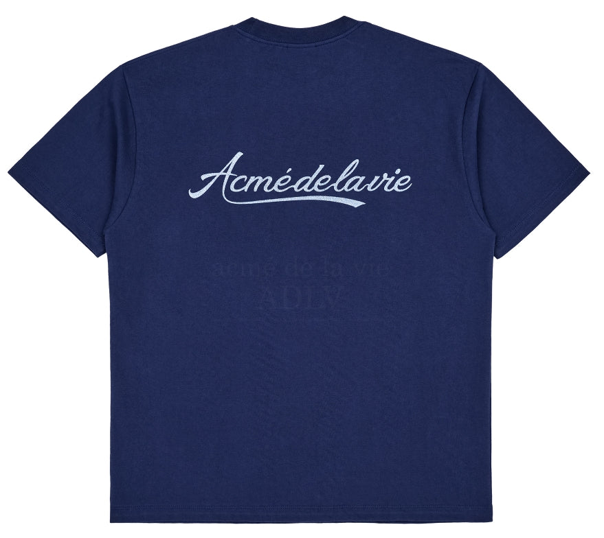 アクメドラビ(acme' de la vie) PEARL PRINTING LOGO SHORT SLEEVE T-SHIRT NAVY