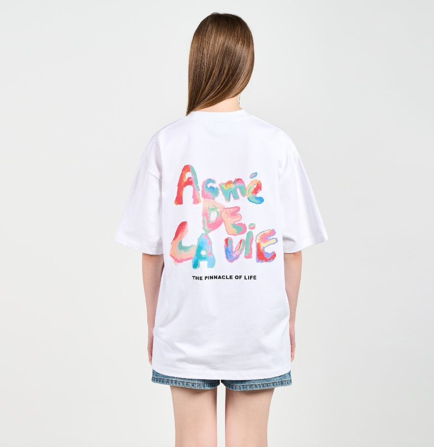 アクメドラビ(acme' de la vie) GRADATION CRAYON LOGO SHORT SLEEVE T-SHIRT WHITE