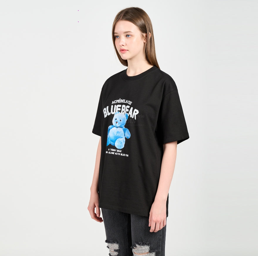 アクメドラビ(acme' de la vie) BLUE TEDDY BEAR SHORT SLEEVE T-SHIRT BLACK