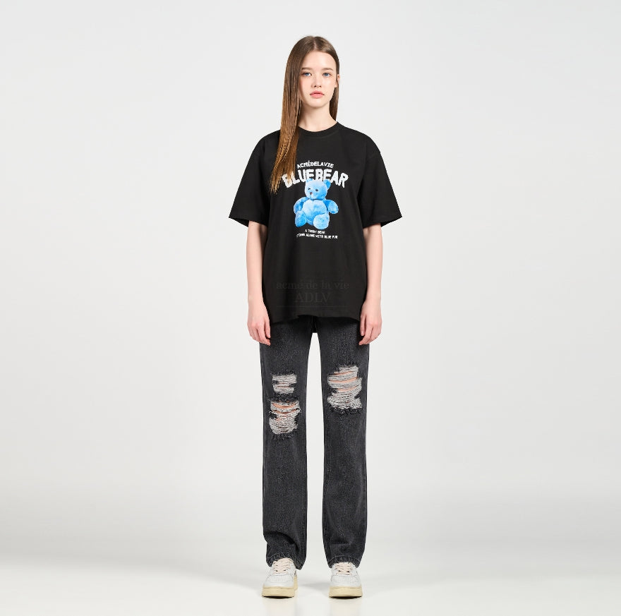 アクメドラビ(acme' de la vie) BLUE TEDDY BEAR SHORT SLEEVE T-SHIRT BLACK