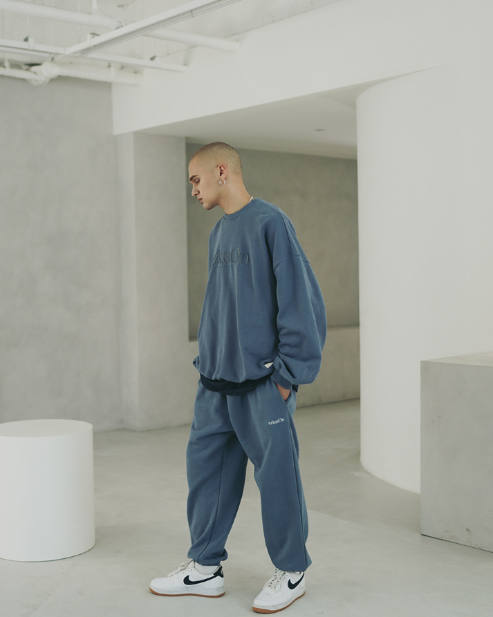 EZKATON (エズカートン) Satin Logo Sweatshirt Blue Gray JJMT6612