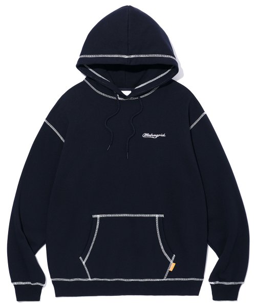 mahagrid (マハグリッド)     CONTRAST STITCH HOODIE NAVY(MG2CFMM427A)