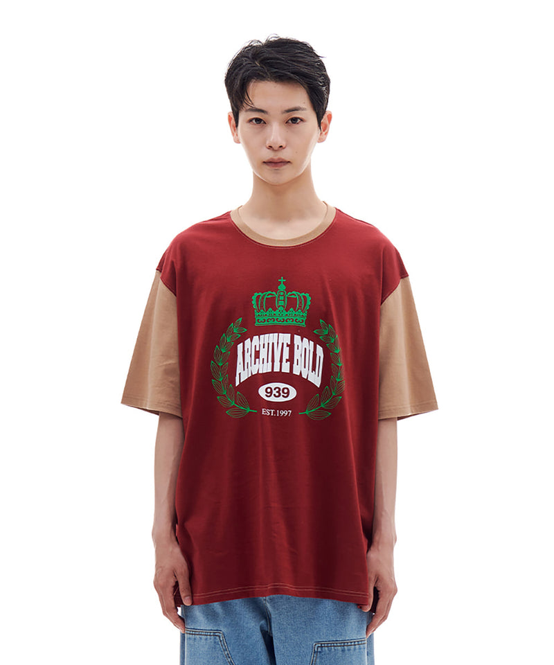 ARCHIVE BOLD (アーカイブボールド) CROWN OVERSIZED T-SHIRTS (BURGUNDY)