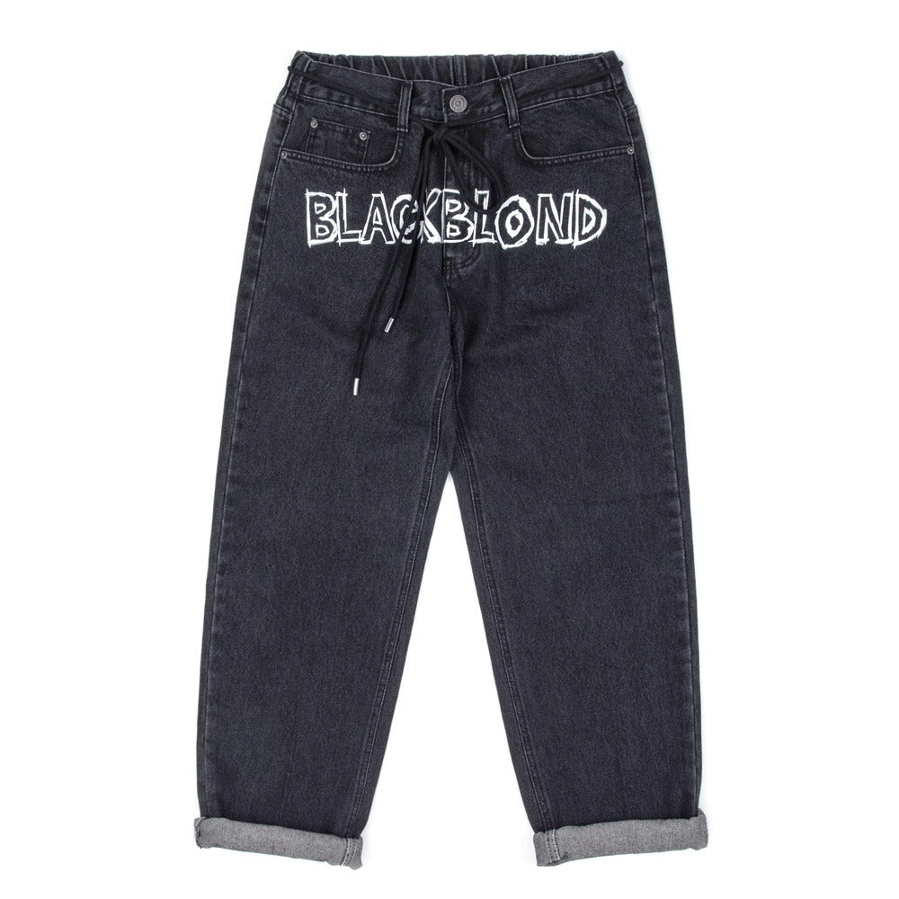 ブラックブロンド(BLACKBLOND) BBD Border Graffiti Smile Logo Denim Pants (Charcoal)