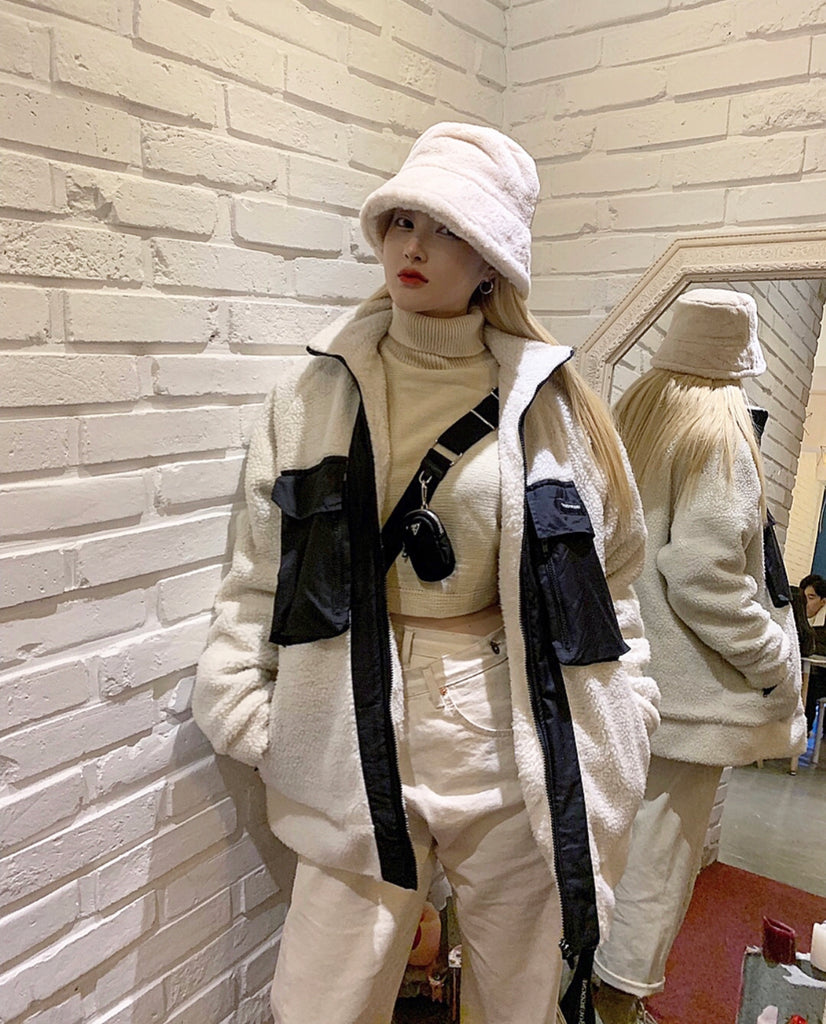 トレンディウビ(Trendywoobi) oversize fleece jacket Ivory