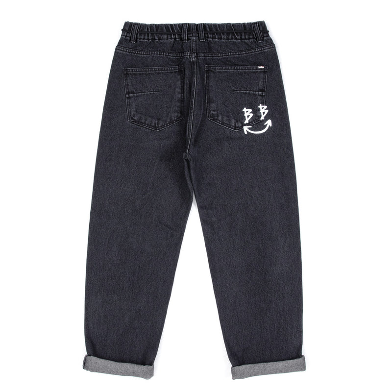 ブラックブロンド(BLACKBLOND) BBD Border Graffiti Smile Logo Denim Pants (Charcoal)