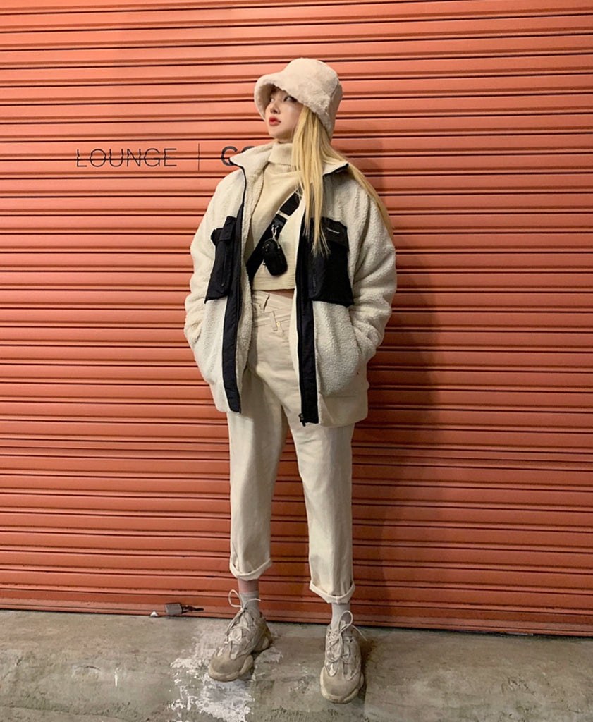 トレンディウビ(Trendywoobi) oversize fleece jacket Ivory