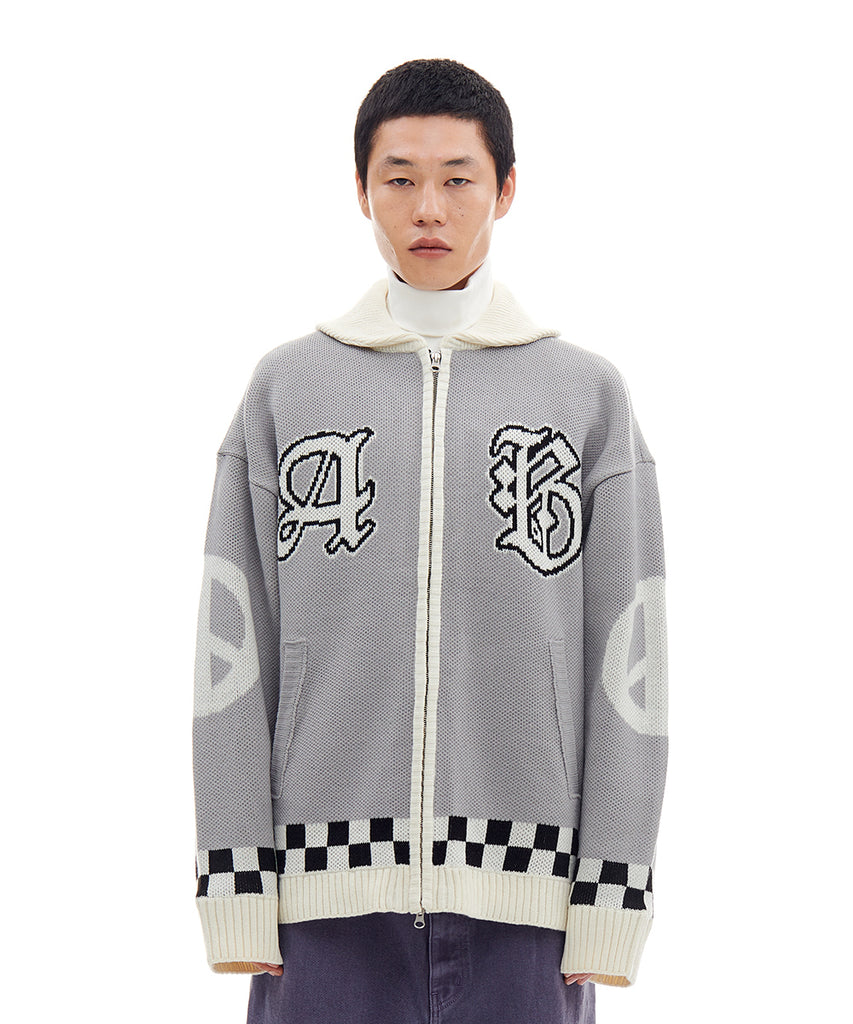 ARCHIVE BOLD (アーカイブボールド) ETHNIC KNIT ZIP-UP (LIGHT GRAY)