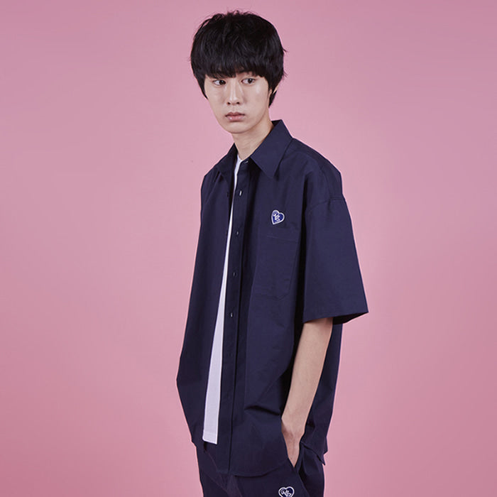 VARZAR(バザール) Heart Logo Set Up Over Fit Half Work Shirts (2color)
