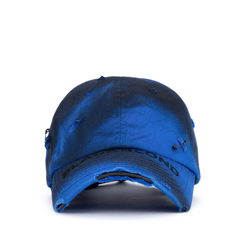 ブラックブロンド(BLACKBLOND) BBD Ripped Sprayed Custom Covered Logo Cap (Blue)