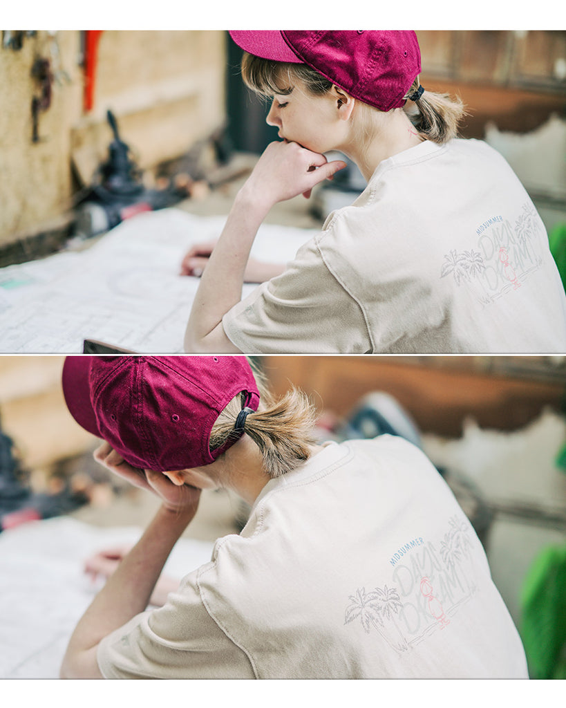 ダブルユーブイプロジェクト(WV PROJECT) Palm tree short-sleeved T-shirt gray beige JIST7503