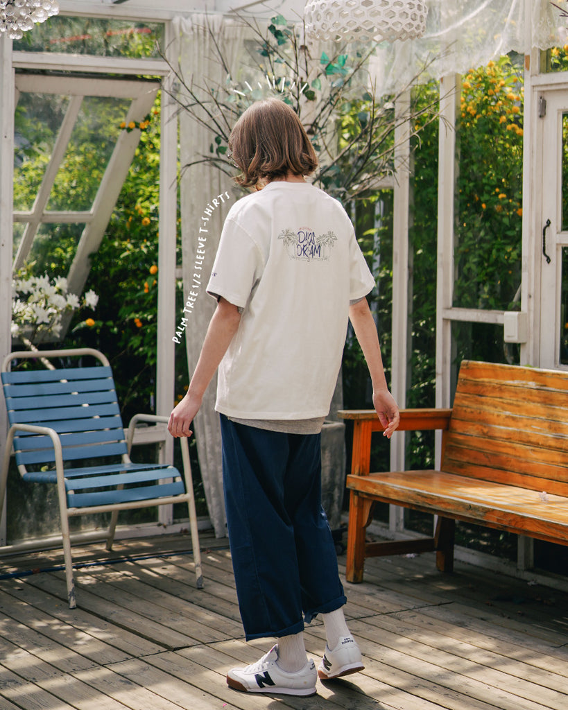 ダブルユーブイプロジェクト(WV PROJECT) Palm tree short-sleeved T-shirt Ivory JIST7503