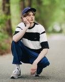 ダブルユーブイプロジェクト(WV PROJECT) Mid-Summer Stripe Short-Sleeved T-Shirt Black JIST7508