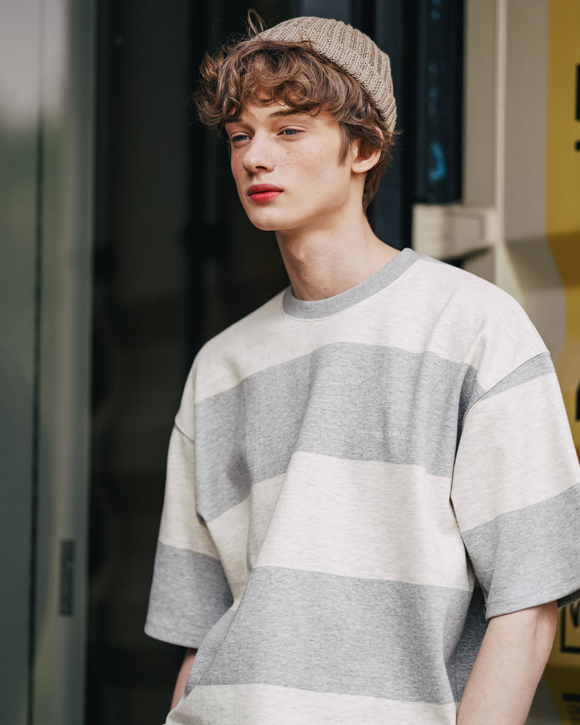 ダブルユーブイプロジェクト(WV PROJECT) Mid-Summer Stripe Short-Sleeved T-Shirt Grey JIST7508