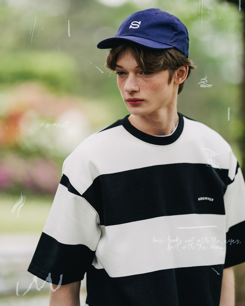 ダブルユーブイプロジェクト(WV PROJECT) Mid-Summer Stripe Short-Sleeved T-Shirt Black JIST7508