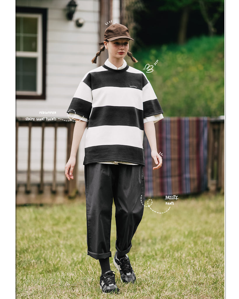 ダブルユーブイプロジェクト(WV PROJECT) Mid-Summer Stripe Short-Sleeved T-Shirt Black JIST7508