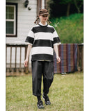 ダブルユーブイプロジェクト(WV PROJECT) Mid-Summer Stripe Short-Sleeved T-Shirt Black JIST7508