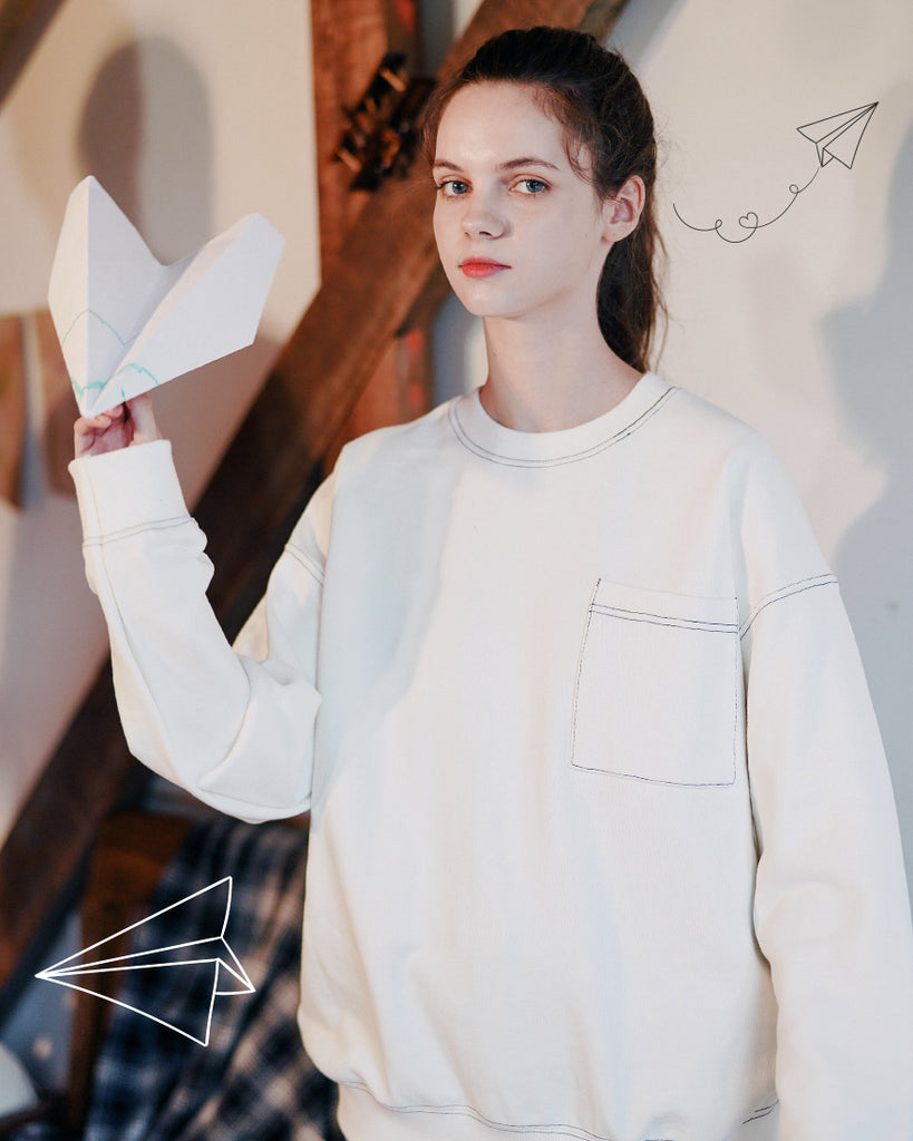 ダブルユーブイプロジェクト(WV PROJECT) SPORTY STITCH SWEATSHIR IVORY JSMT7319
