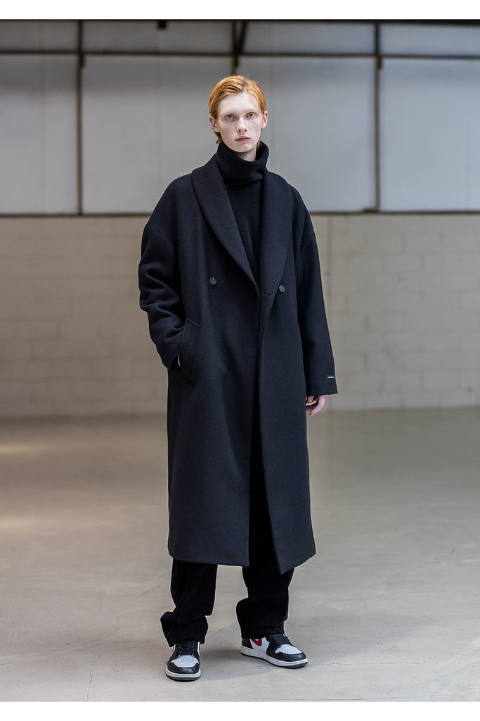 メスノウン(MASSNOUN) SHAWL COLLAR OVERSIZED DOUBLE COAT MFNCT003-BK