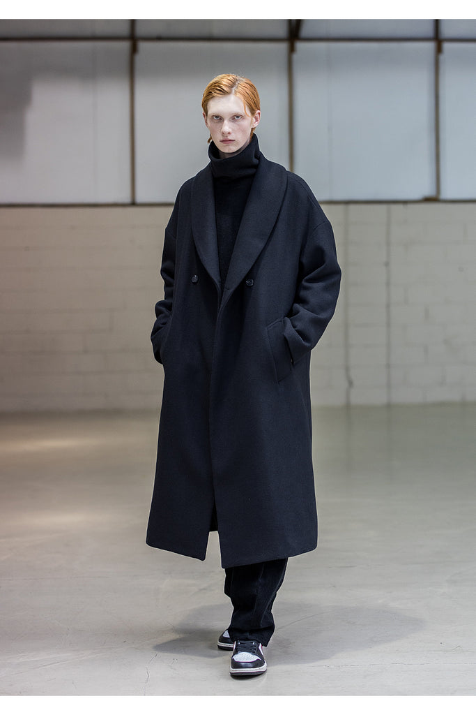 メスノウン(MASSNOUN) SHAWL COLLAR OVERSIZED DOUBLE COAT MFNCT003-BK