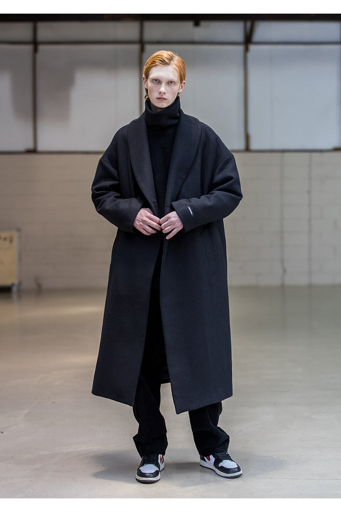 メスノウン(MASSNOUN) SHAWL COLLAR OVERSIZED DOUBLE COAT MFNCT003-BK
