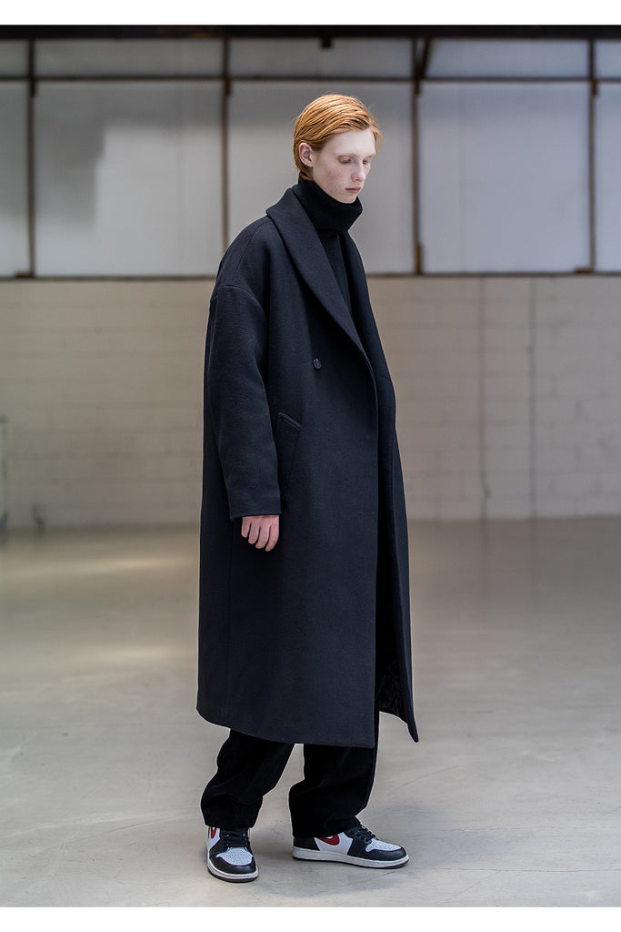 メスノウン(MASSNOUN) SHAWL COLLAR OVERSIZED DOUBLE COAT MFNCT003-BK