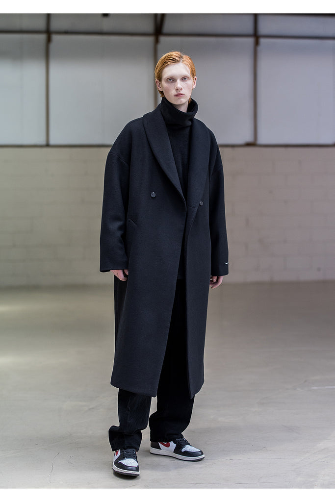 メスノウン(MASSNOUN) SHAWL COLLAR OVERSIZED DOUBLE COAT MFNCT003-BK
