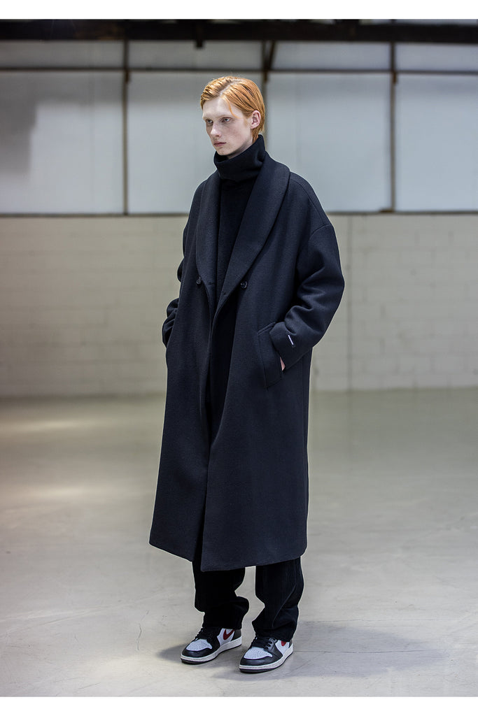 メスノウン(MASSNOUN) SHAWL COLLAR OVERSIZED DOUBLE COAT MFNCT003-BK